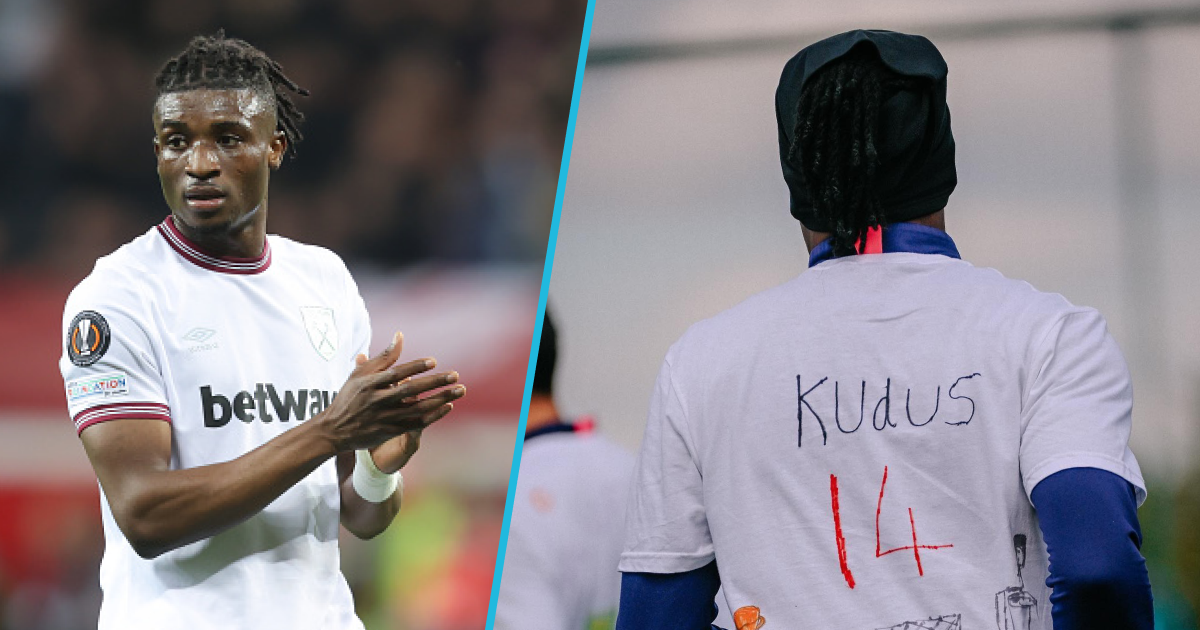 Kid draws Kudus' goal celebration on his shirt, he rocks it at West Ham training, photos warm hearts