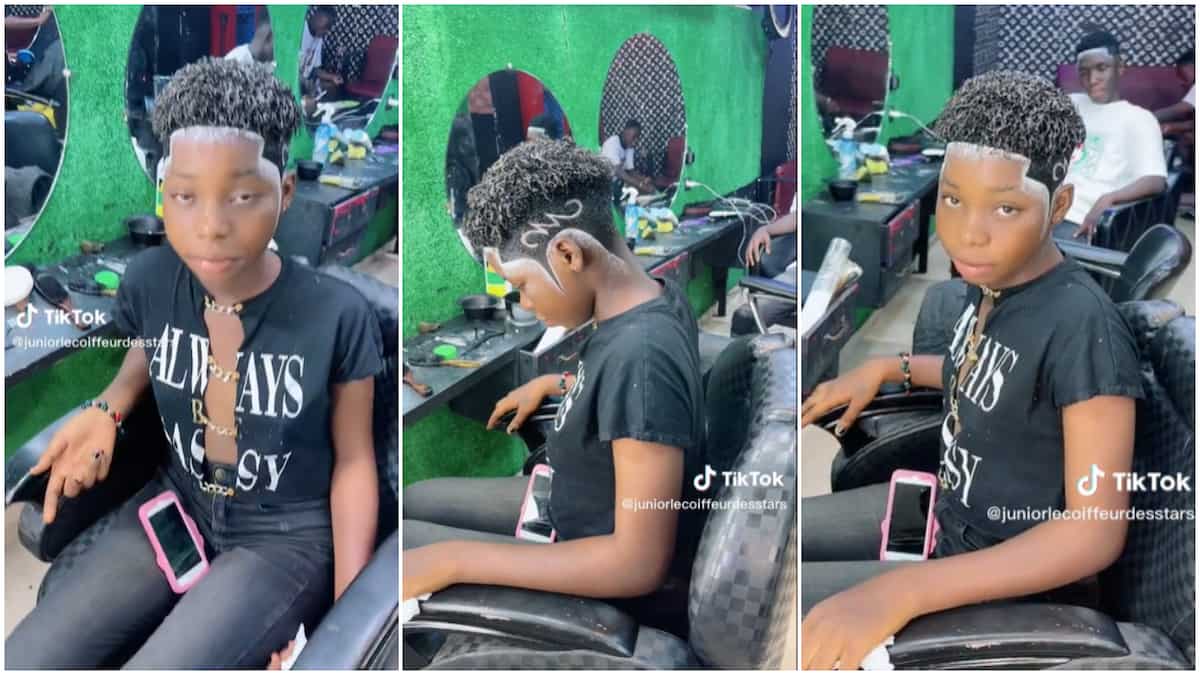 "Christmas hair don set": Lady rocks creative hairstyle in barbing salon, video raises many funny questions