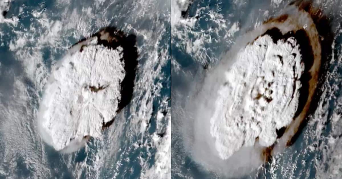 Tsunami warnings issued across the globe as satellite captures Hunga Tonga Volcano erupt