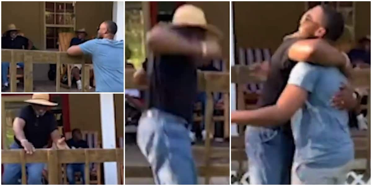 Touching video shows moment 70-year-old man leaped over fence to hug military son, melts heart