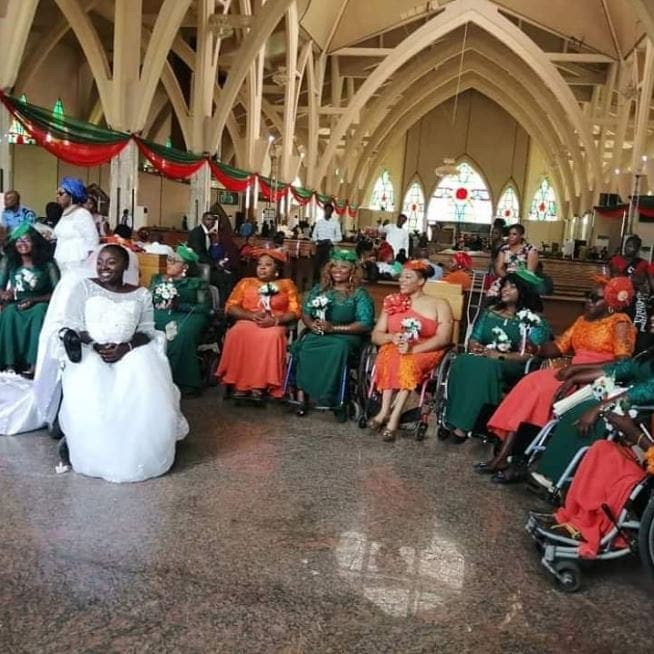 Beautiful photos as lady in wheelchair ties the knot with her bridal train also in wheelchairs