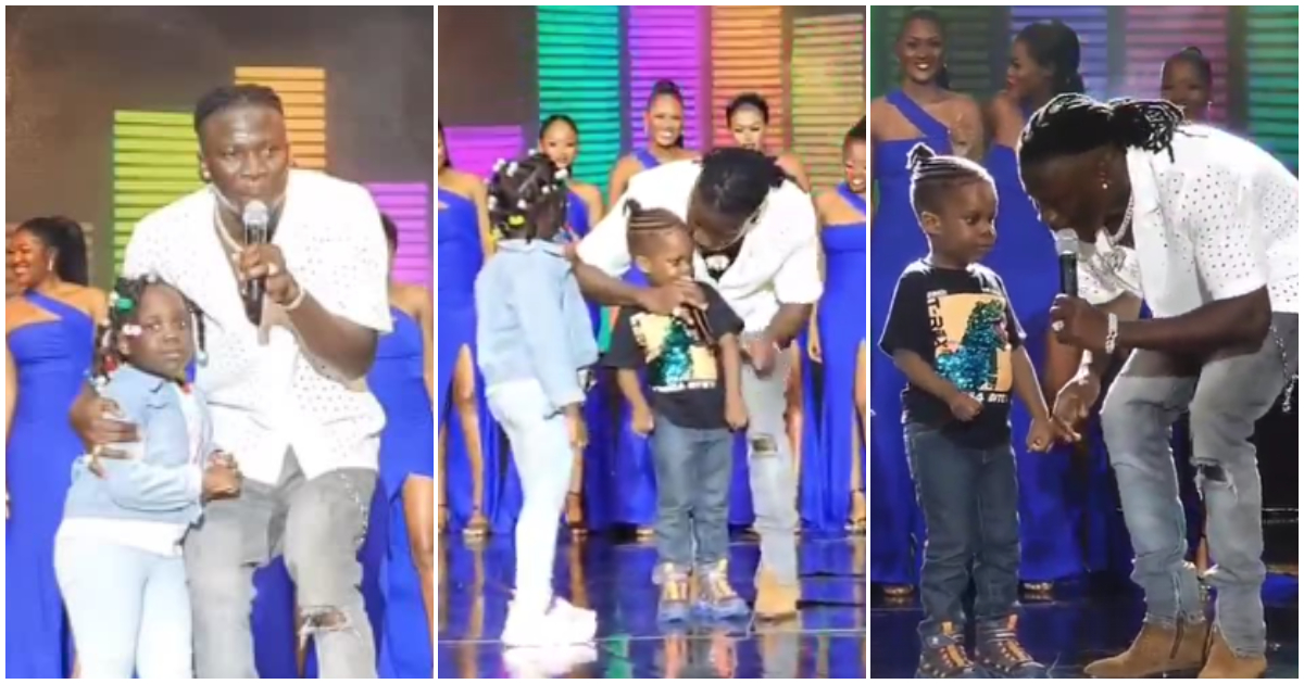 Stonebwoy's children give him a pre-Father's Day surprise as they join him on stage to perform, video warms hearts