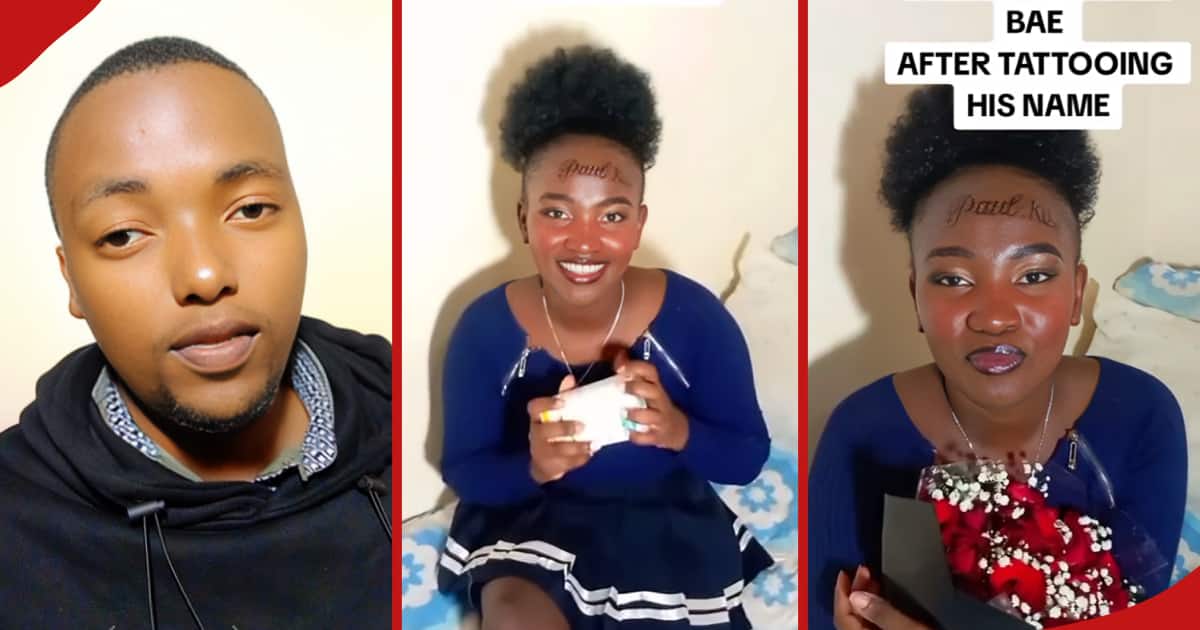 Man buys only yoghurt and flowers for his girlfriend after she tattooed his name on her forehead