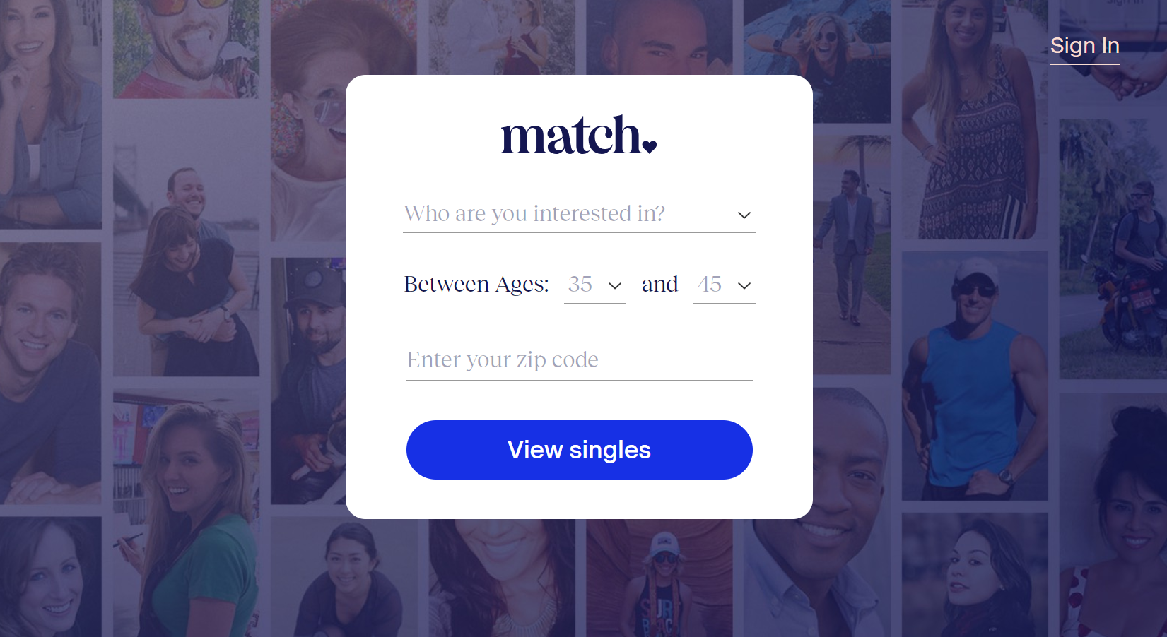 The homepage of chat app match.