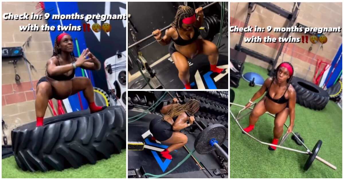 "Strong woman": 9-month pregnant lady lifts heavy objects as she works out in gym, video scares people