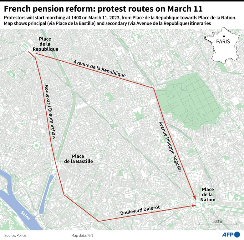 French pension reform: protest route in Paris