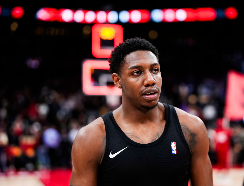 RJ Barrett during their game against the Houston Rockets at the Scotiabank Arena in Toronto, Canada.