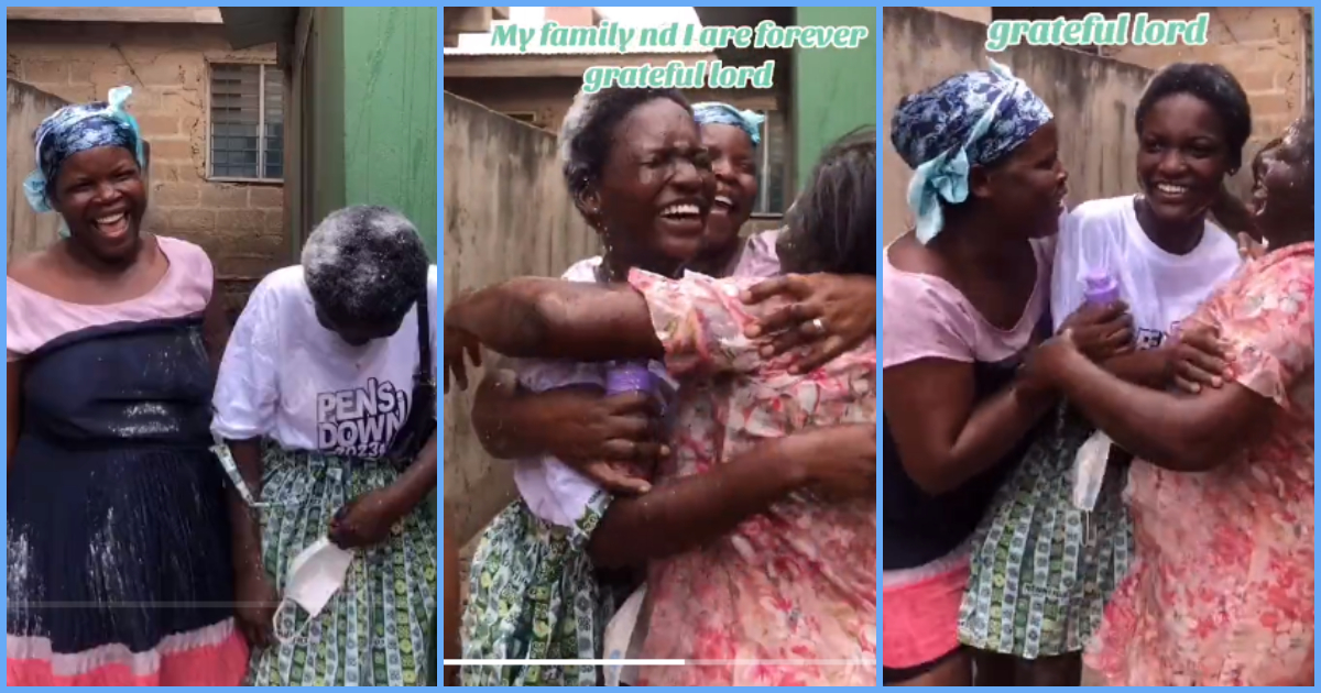 Ghanaian family gives SHS graduate rousing welcome after WASSCE, pours powder on her, video evokes joy