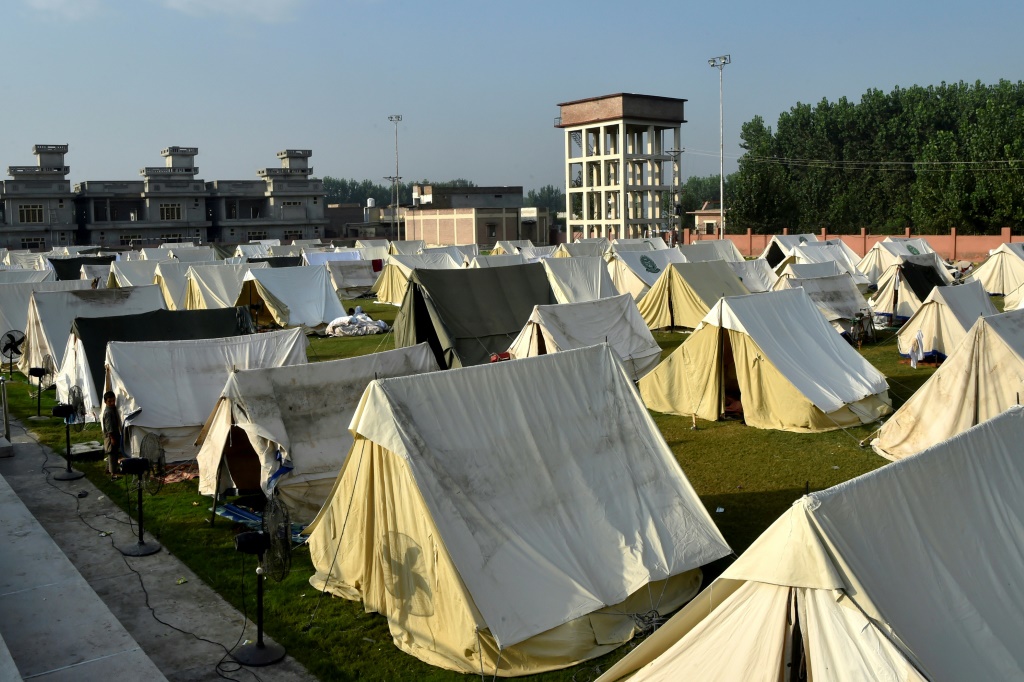 Tents installed in Charsadda for people displaced by the flooding