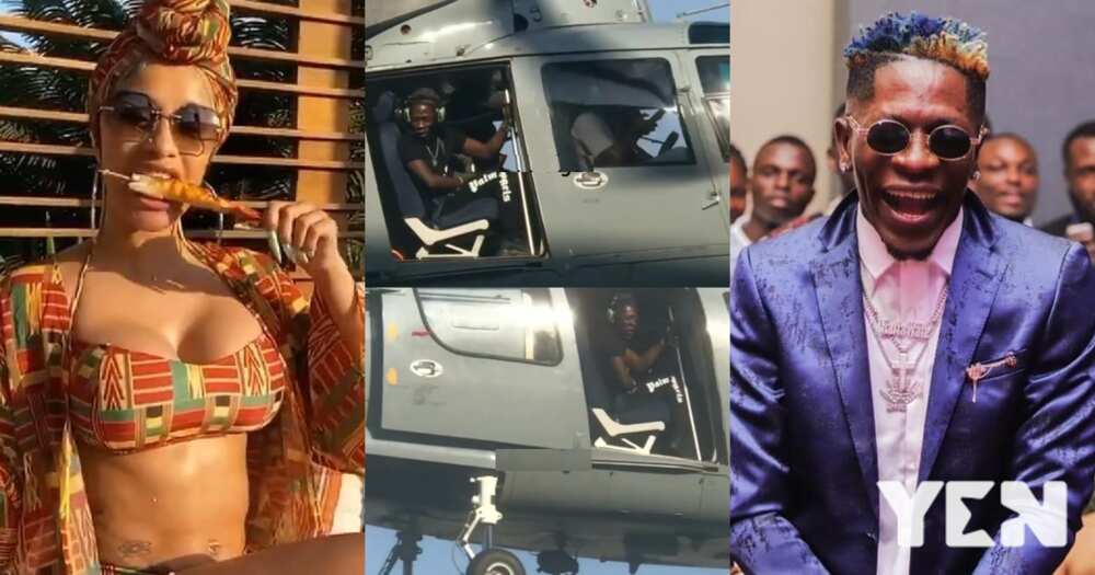 Shatta Wale flies in a helicopter to Accra Stadium head of Cardi B concert (video)