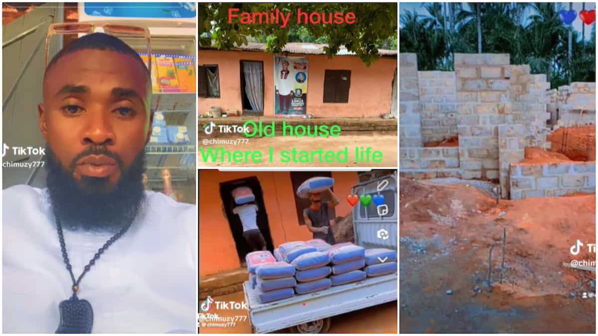 African guy changes his family story with mansion: Brought bags of cement, loads of sand to build