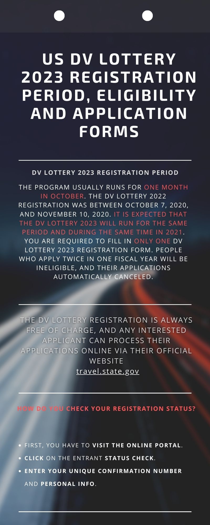US DV lottery 2023 registration period, eligibility and application