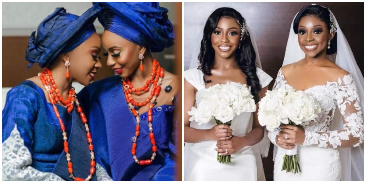 Wedding fashion: Beautiful twin sisters wed on the same day in gorgeous gowns