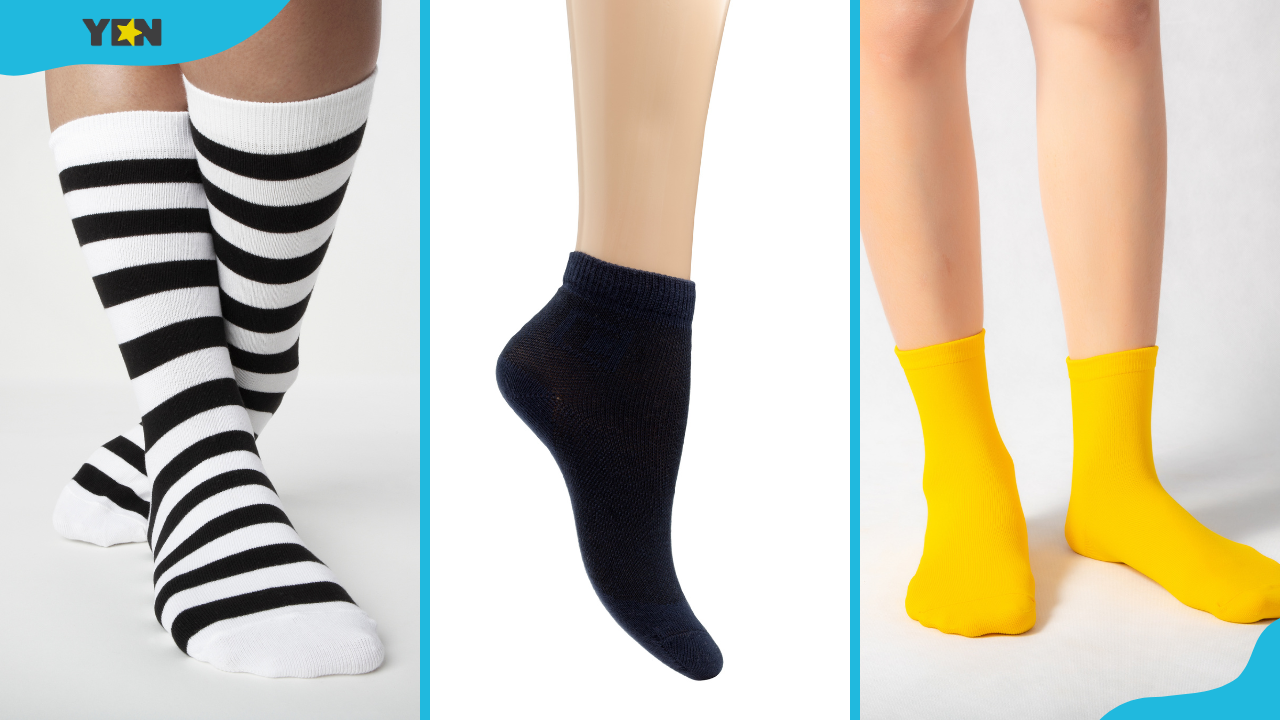 Knee-high socks (L), ankle socks, and quarter-length socks (R)