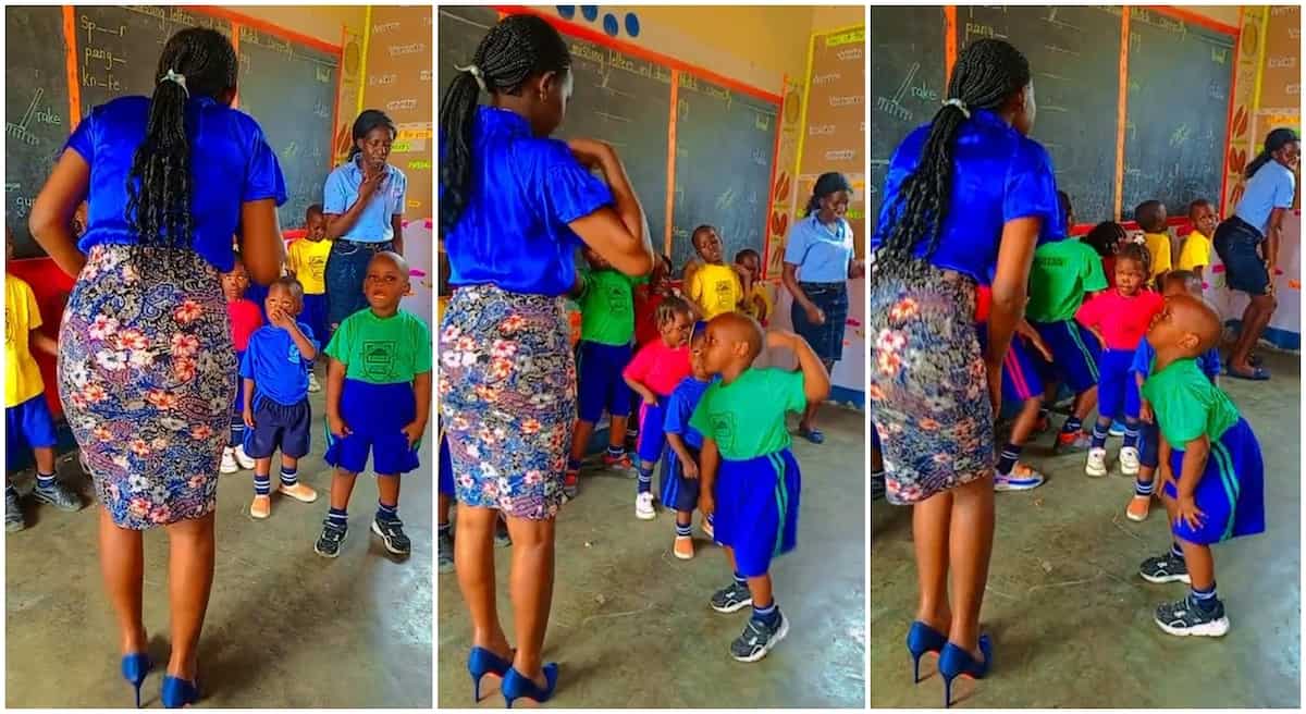 Photos of a teacher teaching her children how to dance.