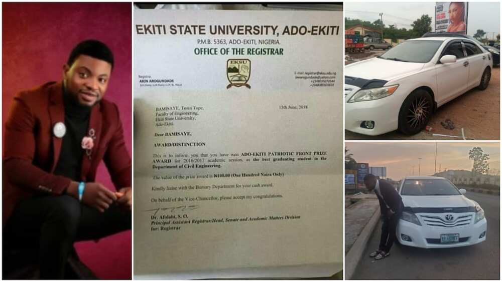 Best graduating student who got N100 as prize in 2018 finally succeeds, buys himself new car