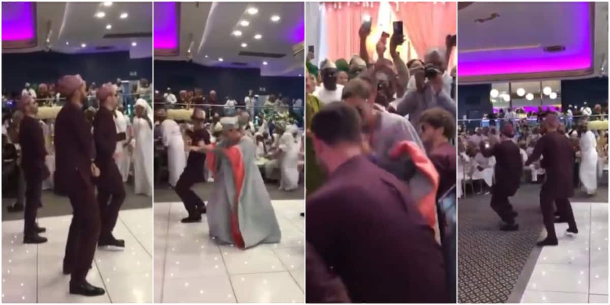 The groom and his groomsmen entertained wedding guests with their dance