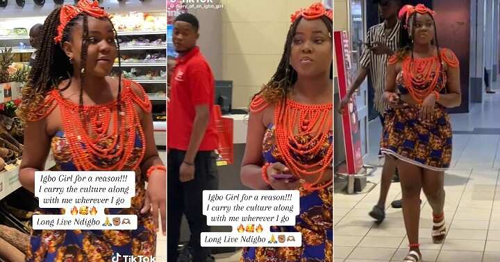 Lady arrives mall in traditional attire