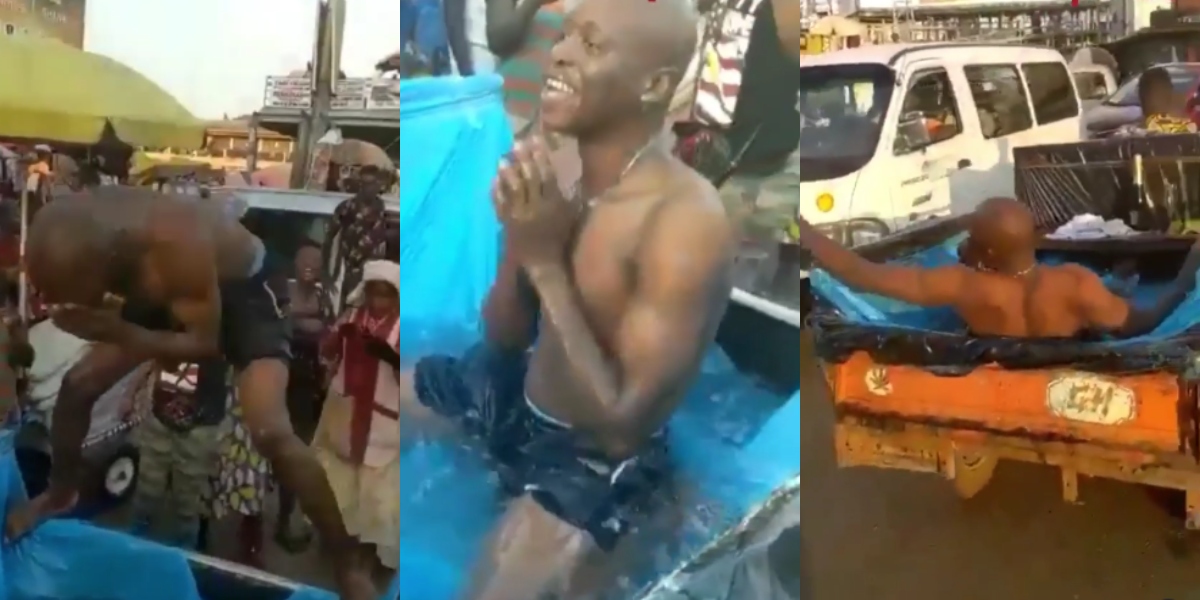 Happy yourself: Ghanaian man turns 'aboboyaa' into swimming pool to celebrate his b'day (video)