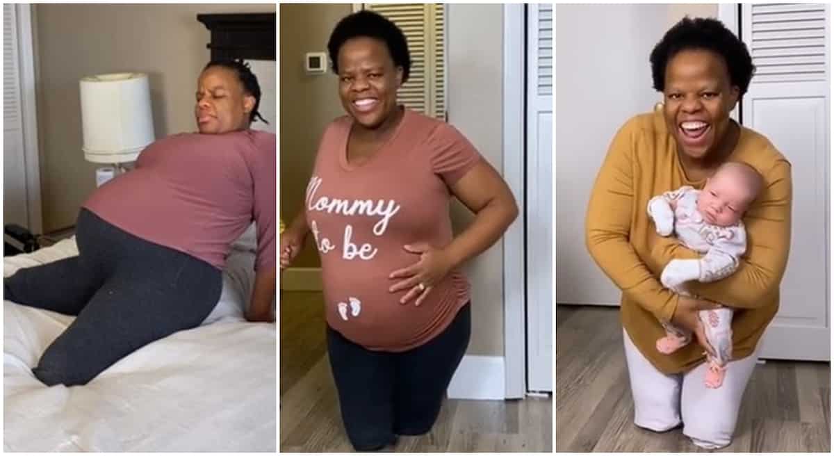 Photos of a mum showing off her pregnancy and baby.