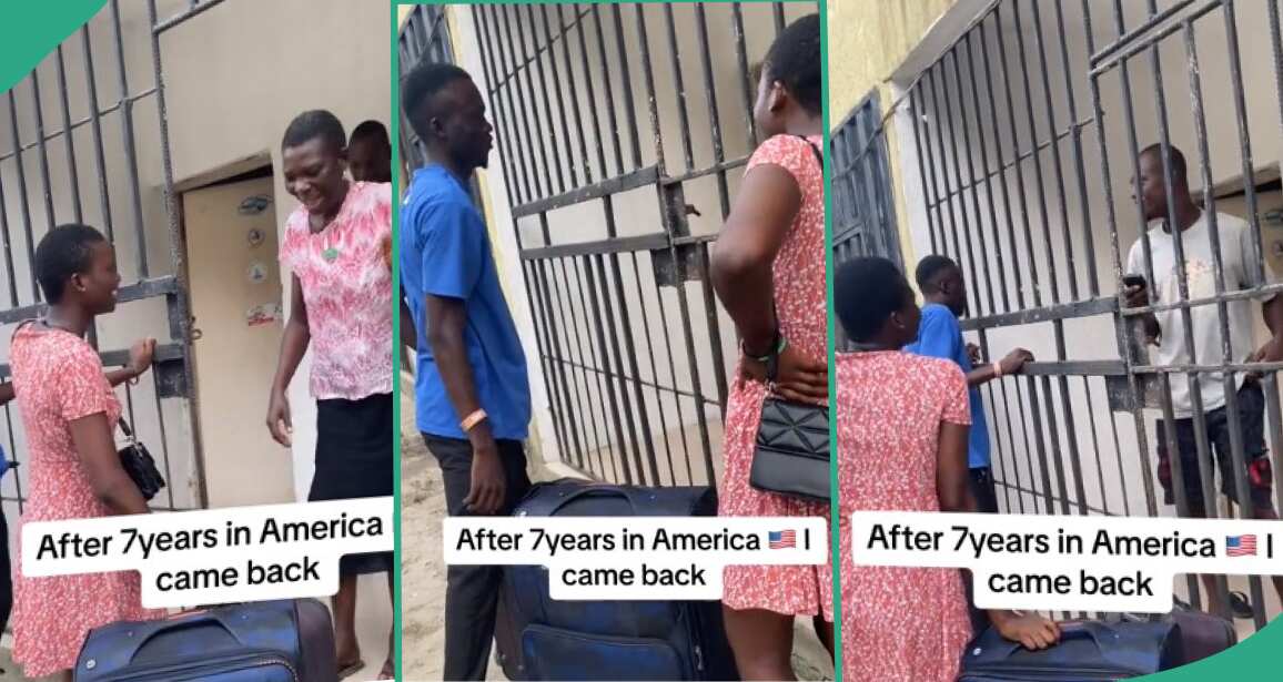 Video shows lady's family unusual reaction as she returned from the US after 7 years