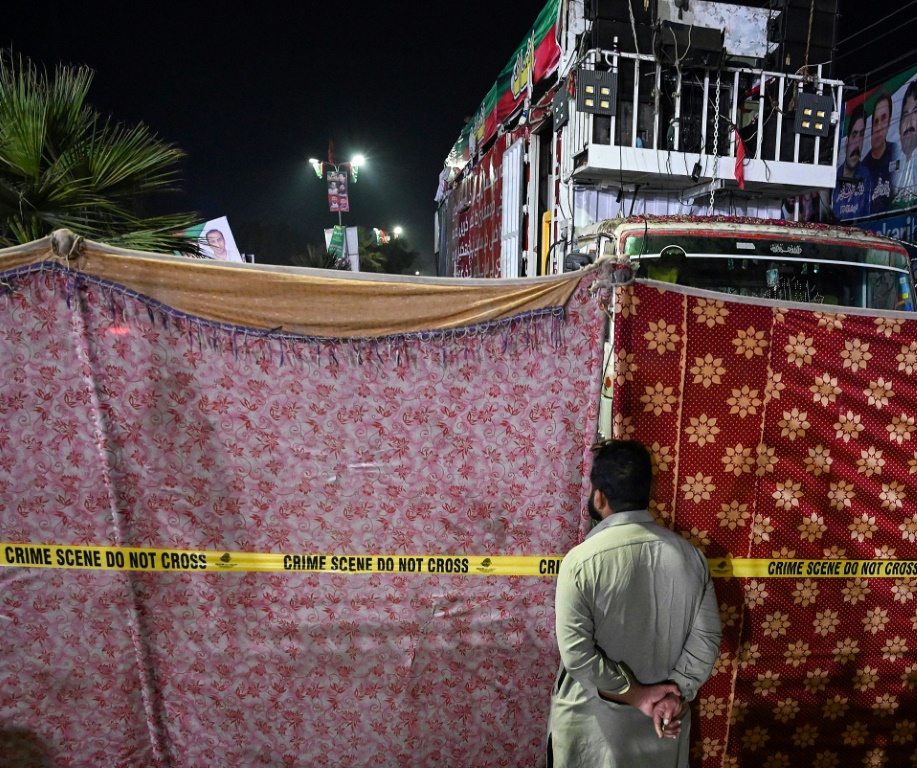 The modified container truck carrying former Pakistan prime minister Imran Khan when he was shot has been sealed off as a crime scene in Wazirabad