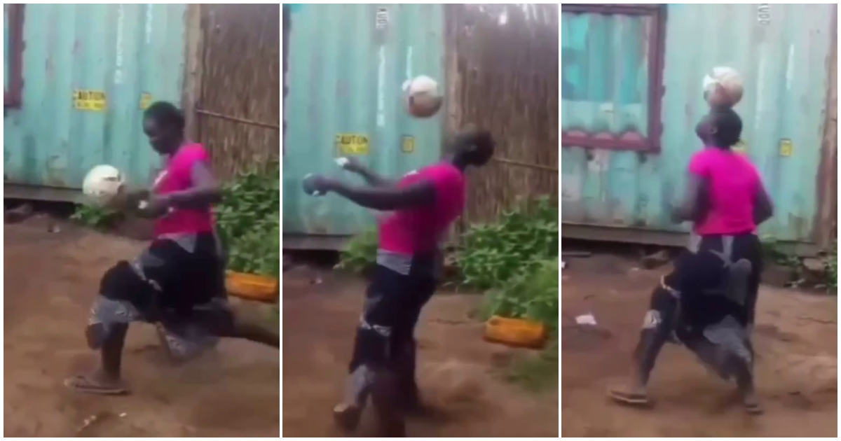 Lady shows off football possession skills on road