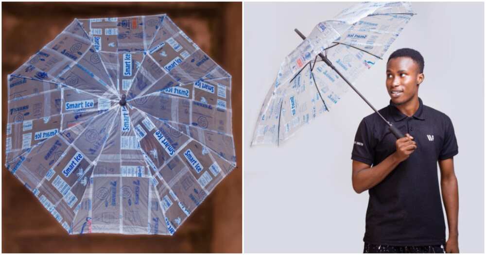 Creative in Ghana designs umbrella from water sachets
