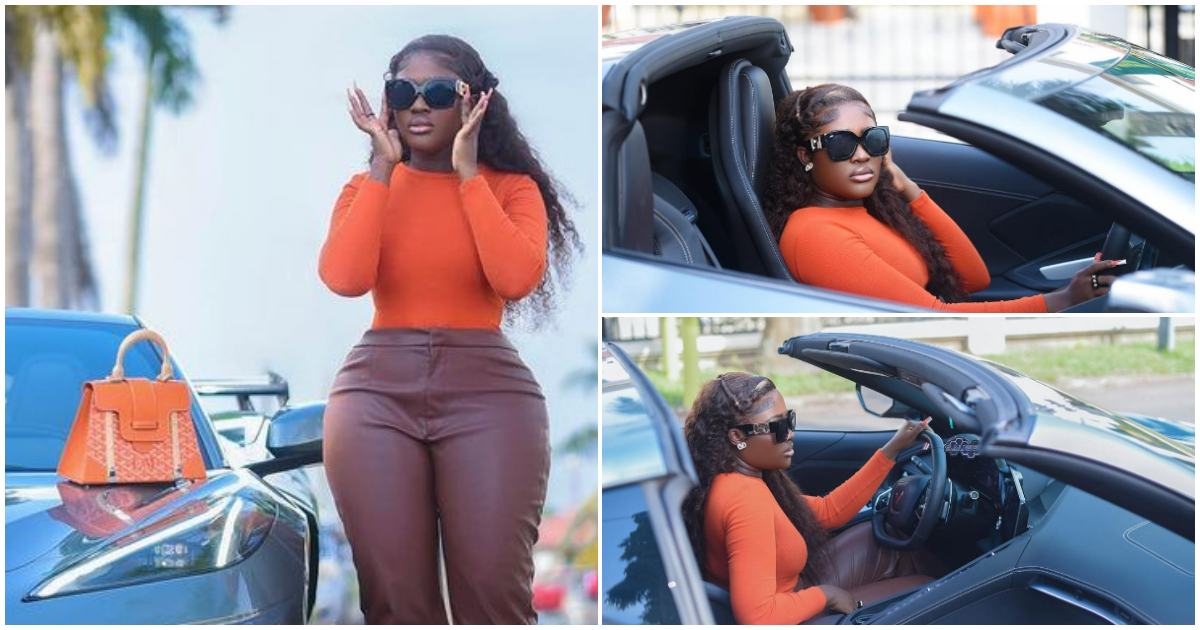 Fella Makafui poses with Chevrolet Corvette, drops stunning photos amidst divorce rumours with Medikal, many gush over her