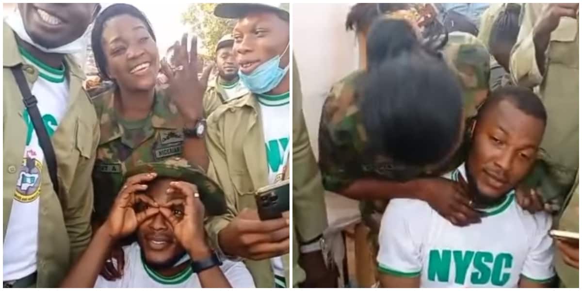 Excited female soldier kisses corps member in video after he proposed to her, melts hearts