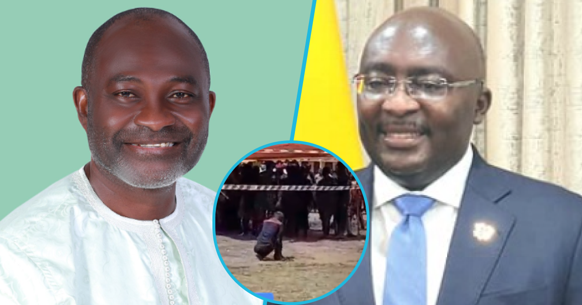 Photos of Kennedy Agyapong, Dr Bawumia, and the physically challenged man.