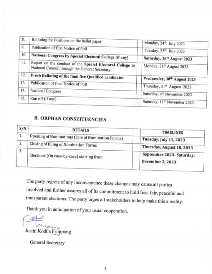 NPP has revised its schedule for the upcoming primaries.