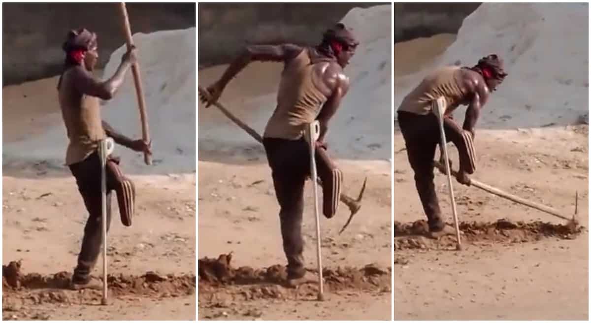 Photos of a disabled man working.