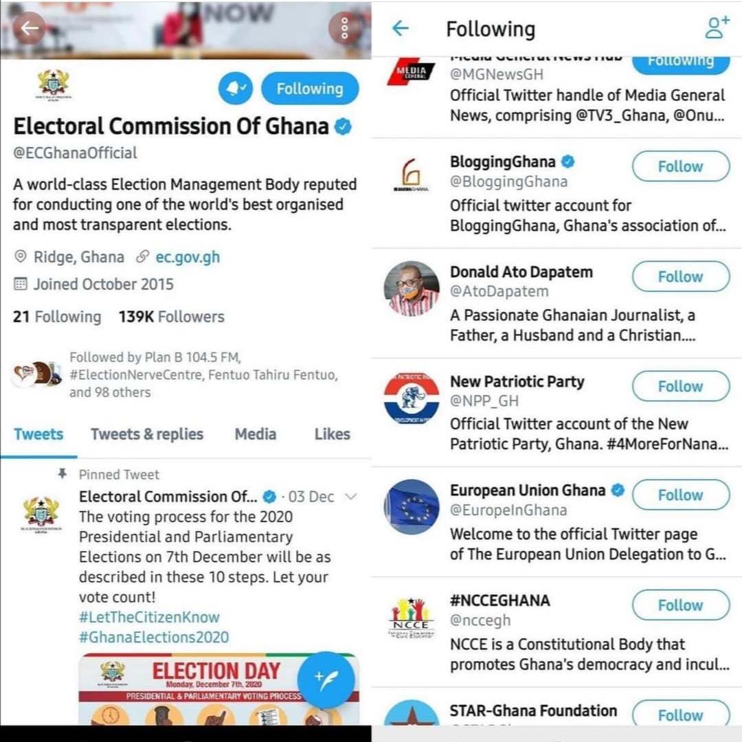 Screenshots suggest NPP was the only party followed by EC on Twitter until now