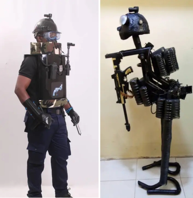 Ghanaian engineer builds security robot with surveillance camera.