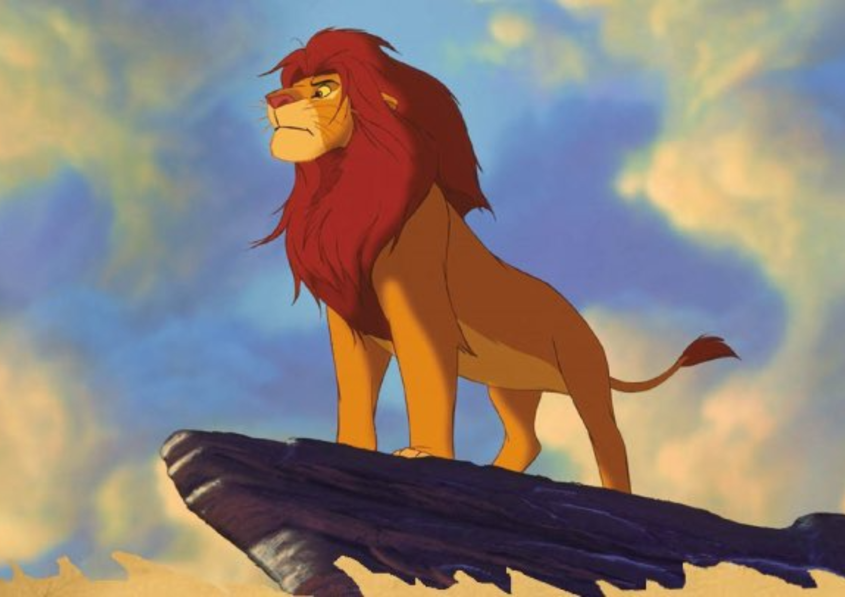 Simba is standing on a suspended rock