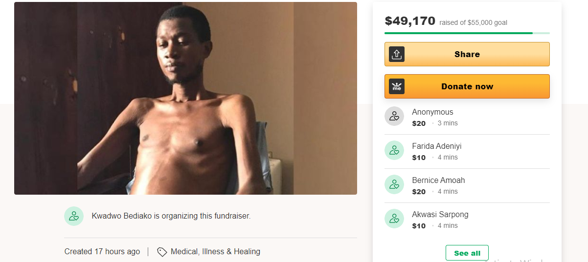 Social media users donate $50,000 so far to support ailing talented Ghanaian artist