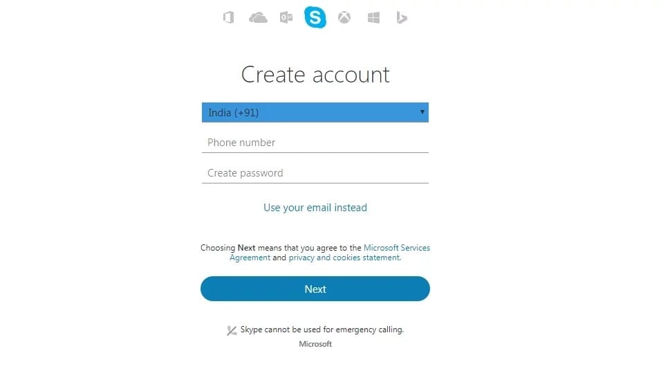 create new skype account same email