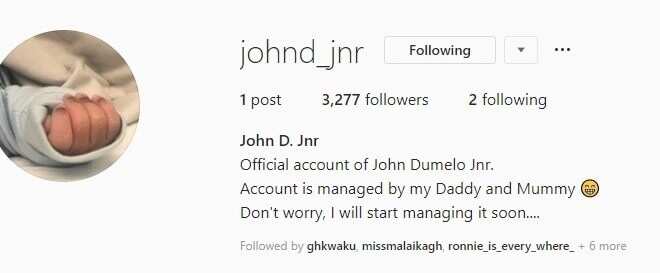 Dumelo Junior's Instragram handle that has 3,277 followers as at 4pm, October 16, 2018. Photo credit: JJ Instagram