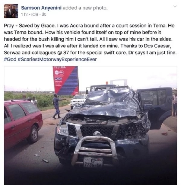 Photo: Samson Anyenini in terrible on Accra-Tema motorway