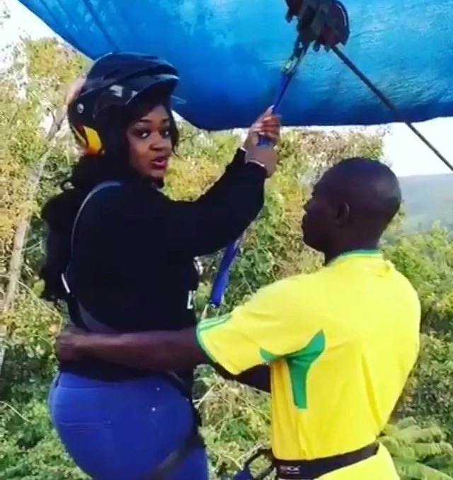 Jackie Appiah on a zip line in South Africa