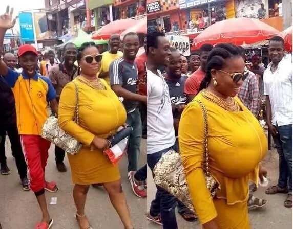 Big-breasted woman captivates men in Lagos