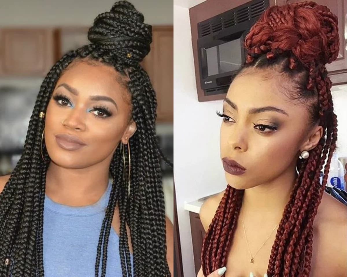 27+ Beautiful Box Braid Hairstyles For Black Women + Feed-In Knotless Braids  Protective Style - Hello Bombshell! | Short box braids hairstyles, Bob braids  hairstyles, Short box braids