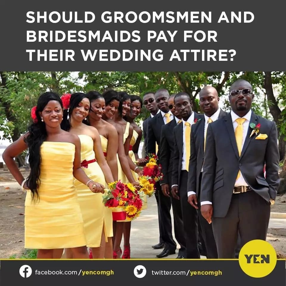 YEN.COM.GH readers shares their thoughts on whether bridesmaids and groomsmen should pay for their own clothes