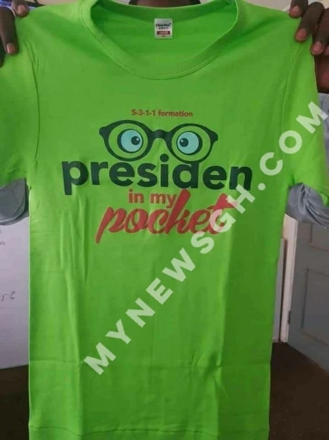 NDC propagandists reveal 'I have the president in my pocket' t-shirts