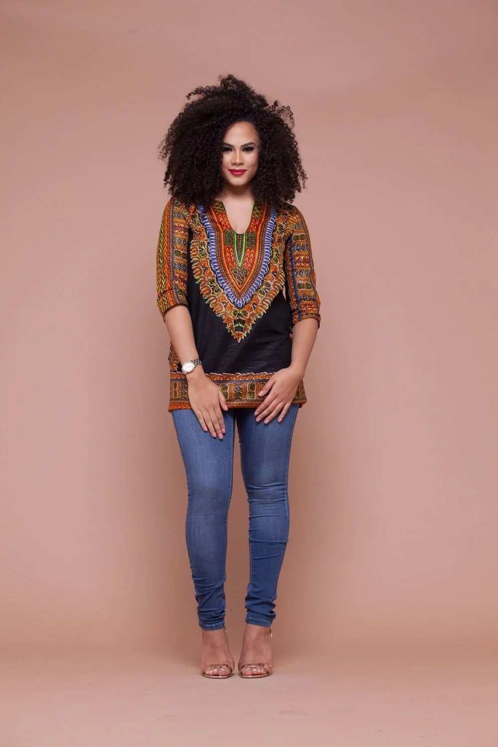 Stylish African print tops with jeans for ladies
