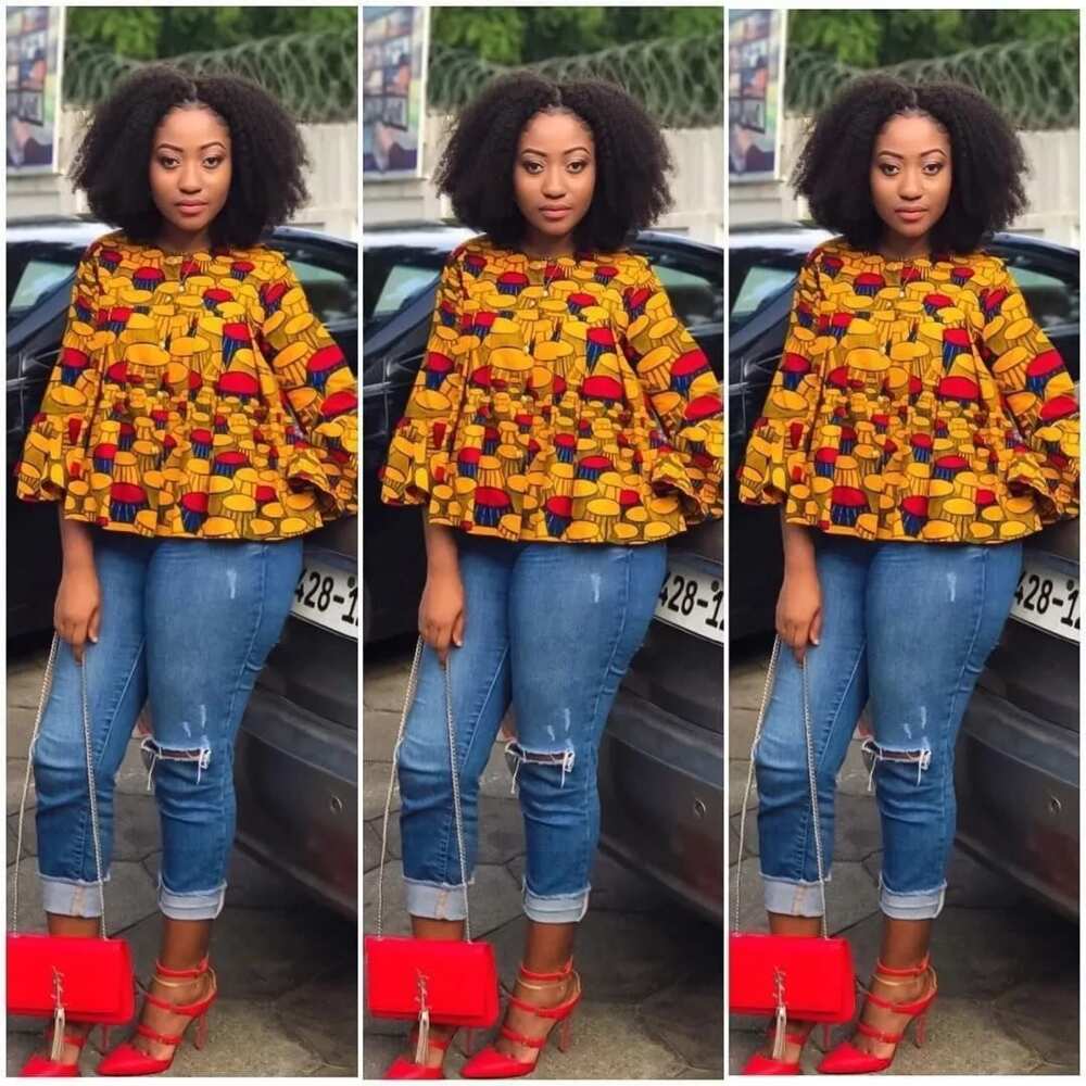 ankara tops for ladies
stylish tops to wear with jeans
ankara blouse on jeans