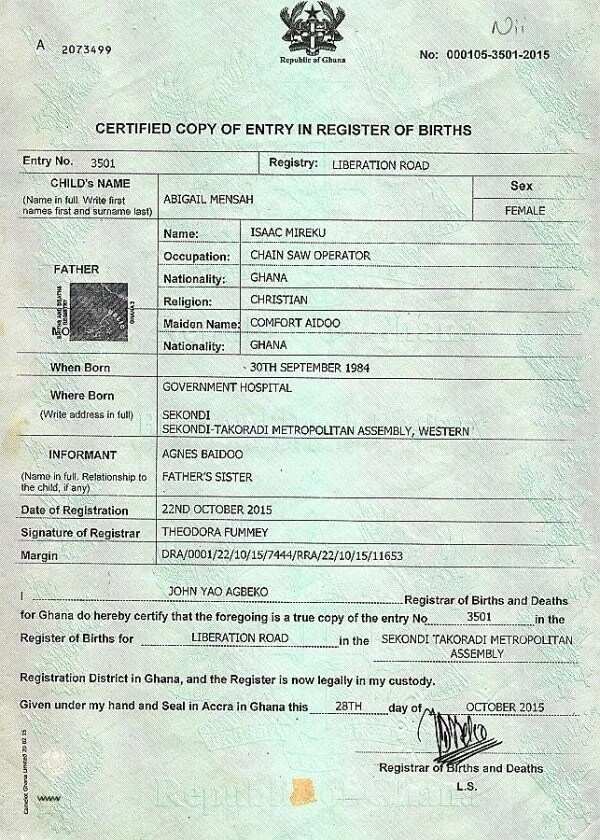 Biometric birth certificate in Ghana