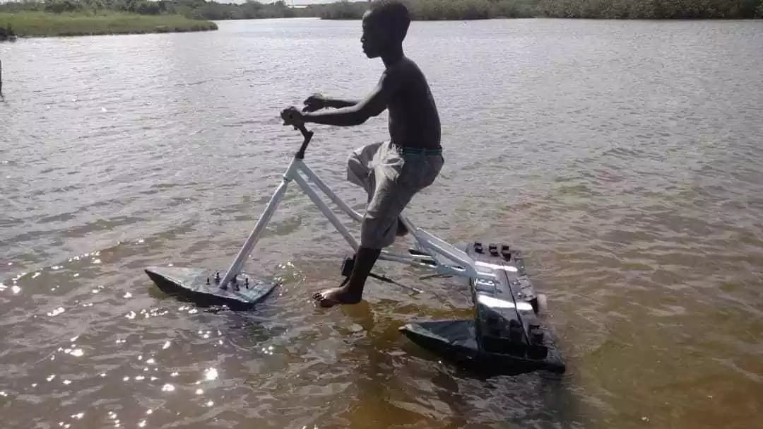 Inventor of Ghana's water bicycle Frank Darko takes part in Total Ghana challenge