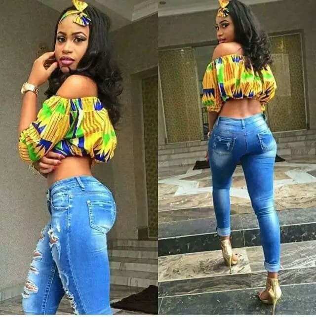 african print tops with jeans